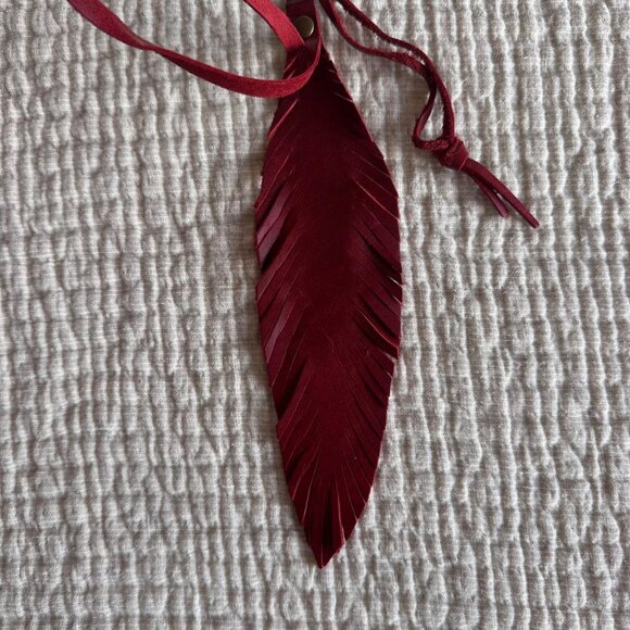 Genuine Leather Feather Purse Tassel Keychain Jill's Homestead Red Western - Picture 3 of 4